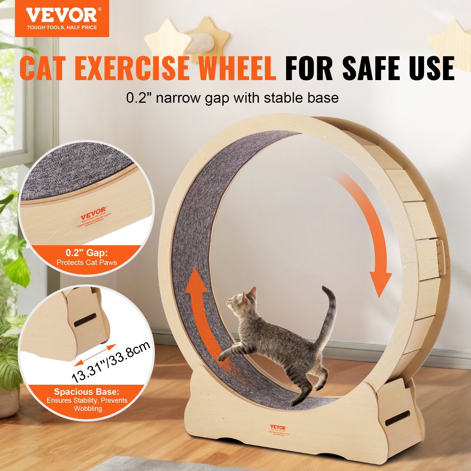 Wooden Cat Exercise Wheel 52" Large Cat Treadmill for Indoor Cats - Quiet & Durable Fitness Furniture