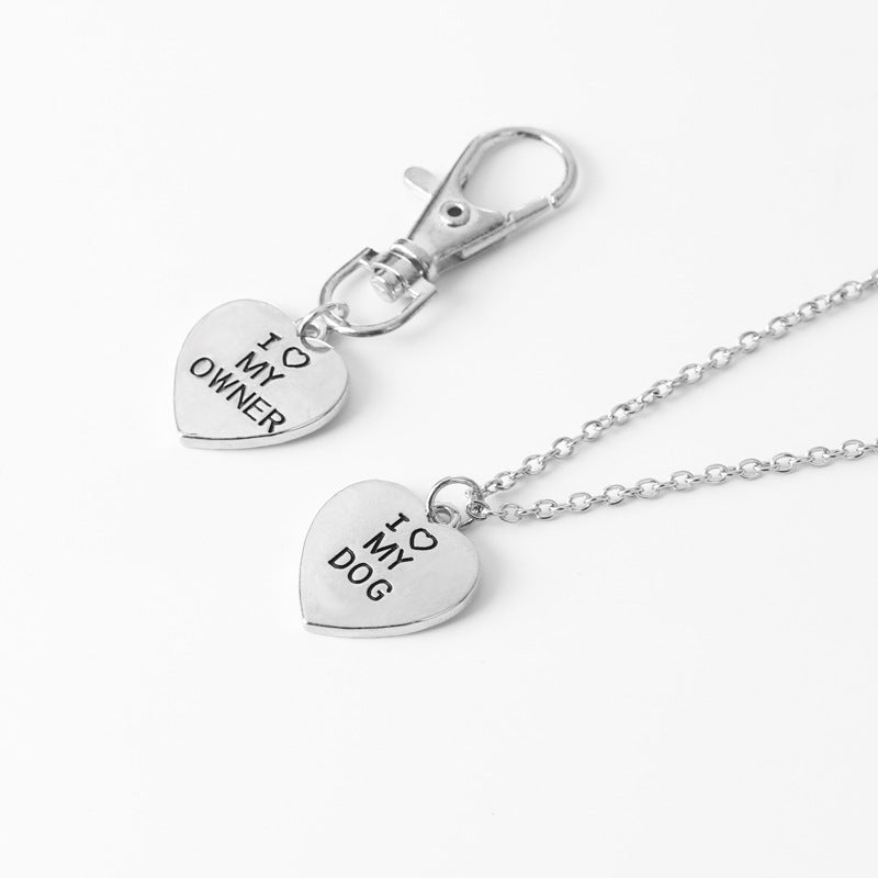 I Love My Dog & Owner Matching Necklace Set - Silver Plated Zinc Alloy Pet Jewelry Charm with 20" Chain - Perfect Dog Mom Gift & Pet Memorial Accessory