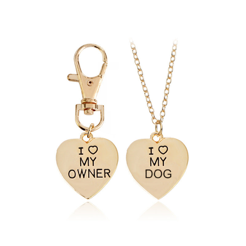 I Love My Dog & Owner Matching Necklace Set - Silver Plated Zinc Alloy Pet Jewelry Charm with 20" Chain - Perfect Dog Mom Gift & Pet Memorial Accessory