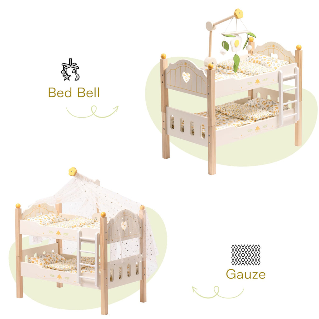 ROBOTIME Wooden Doll Bunk Bed with Ladder, Fits 18 Inch Dolls like American Girl, White Nursery Cradle Crib for Toddlers