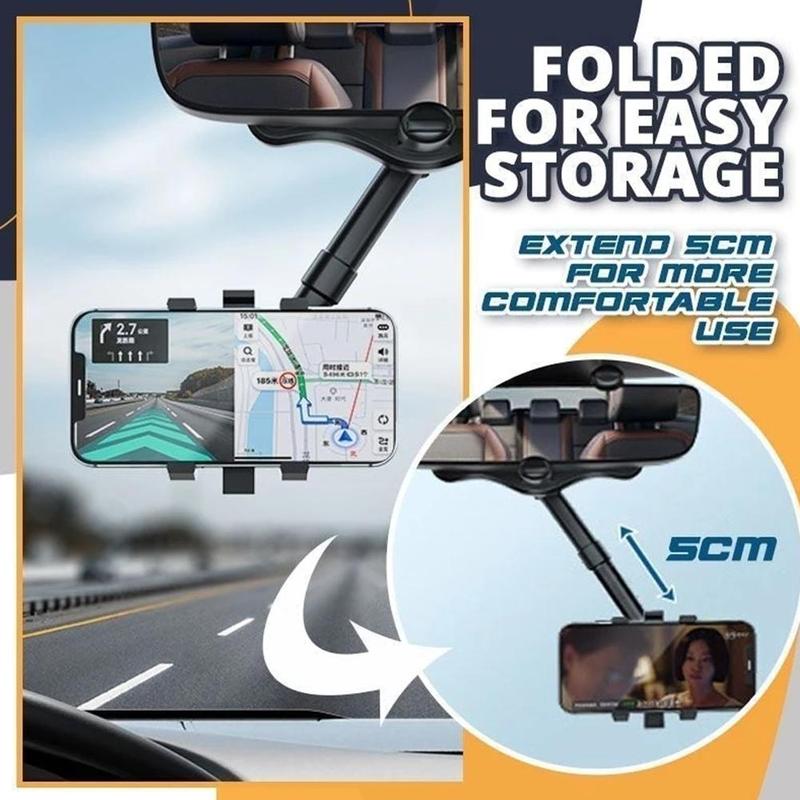 Rearview Mirror Phone Holder For Car Rotatable And Retractable Car Phone Holder Multifunctional 360 Rear View Mirror Phone Holder Suitable For All Mobile Phones And All Cars