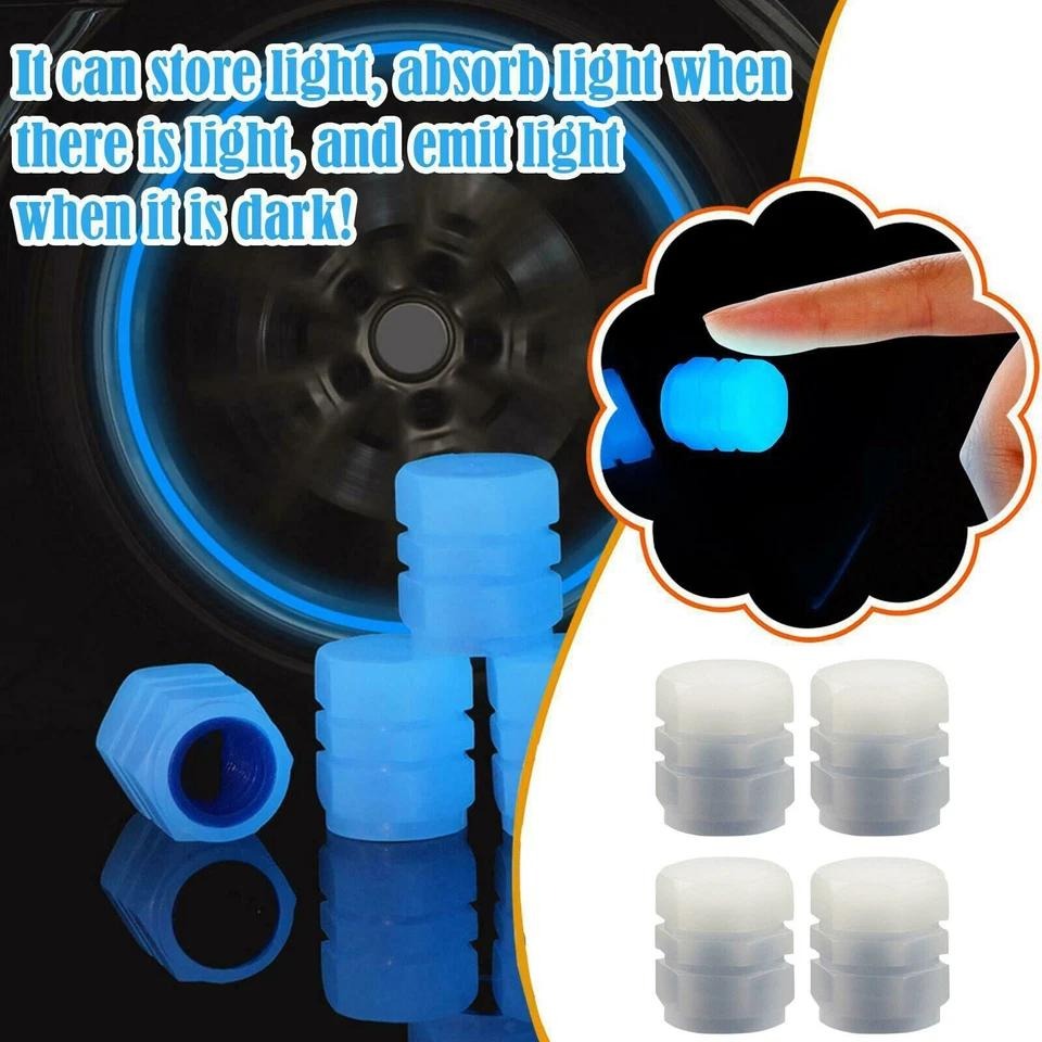 4x Fluorescent Universal Luminous Glow In Dark Car Tire Valve Caps