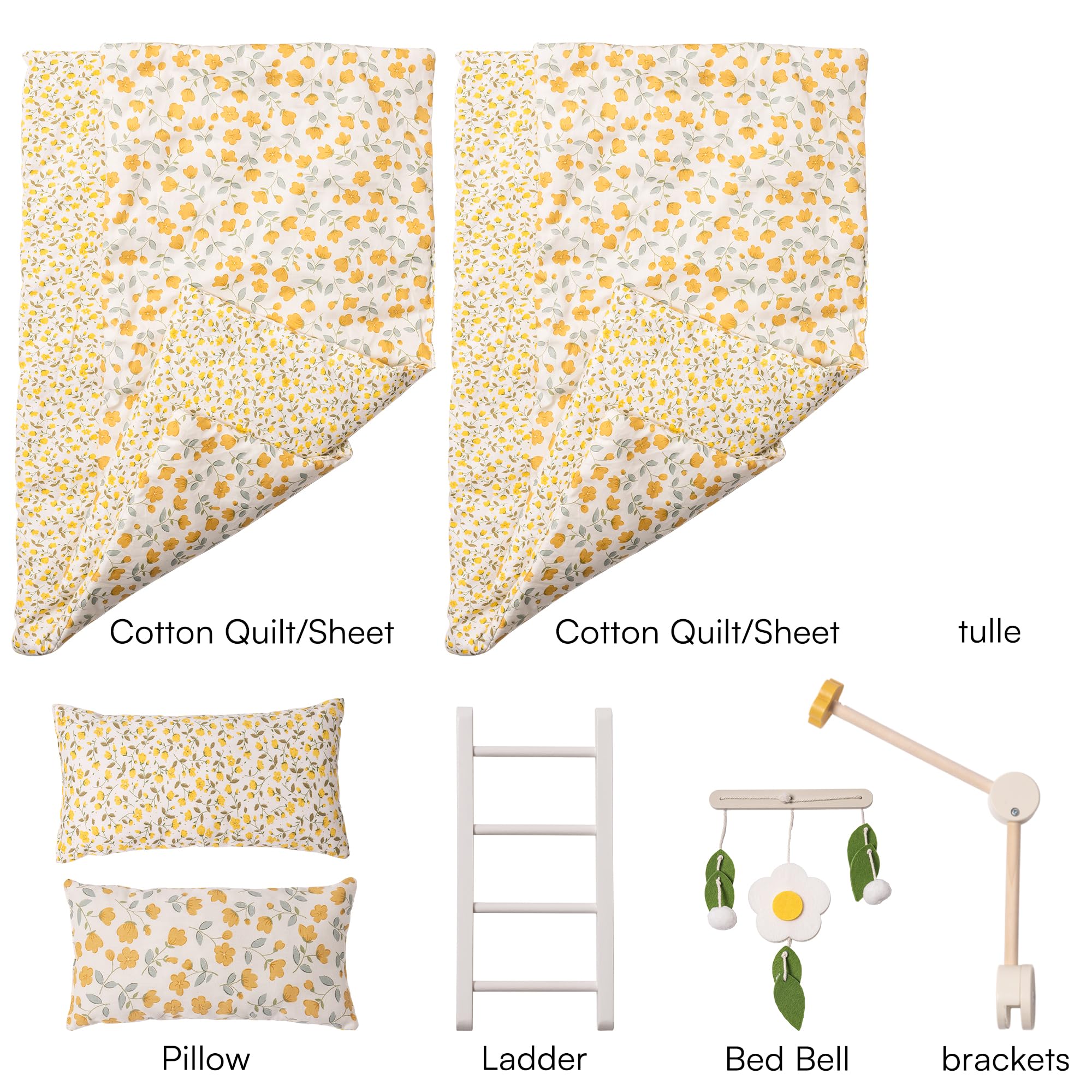 ROBOTIME Wooden Doll Bunk Bed with Ladder, Fits 18 Inch Dolls like American Girl, White Nursery Cradle Crib for Toddlers