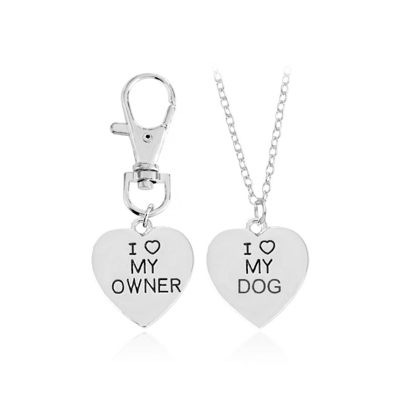 I Love My Dog & Owner Matching Necklace Set - Silver Plated Zinc Alloy Pet Jewelry Charm with 20" Chain - Perfect Dog Mom Gift & Pet Memorial Accessory