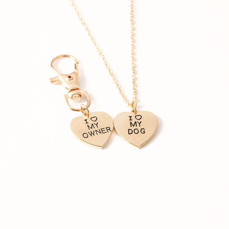 I Love My Dog & Owner Matching Necklace Set - Silver Plated Zinc Alloy Pet Jewelry Charm with 20" Chain - Perfect Dog Mom Gift & Pet Memorial Accessory