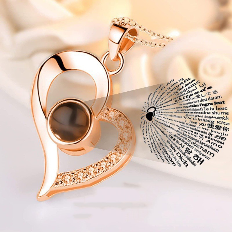 100 Languages "I Love You" Projection Necklace - Hidden Message Heart Pendant Gift