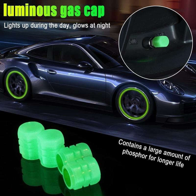 4x Fluorescent Universal Luminous Glow In Dark Car Tire Valve Caps