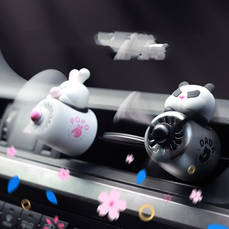 Cute Cartoon Animal Car Air Freshener, Rotating Propeller Vent Clip Diffuser with Magnetic Top, Decorative Automotive Fragrance Outlet Accessory, Includes 2 Scented Tablets (Ocean & Cologne)