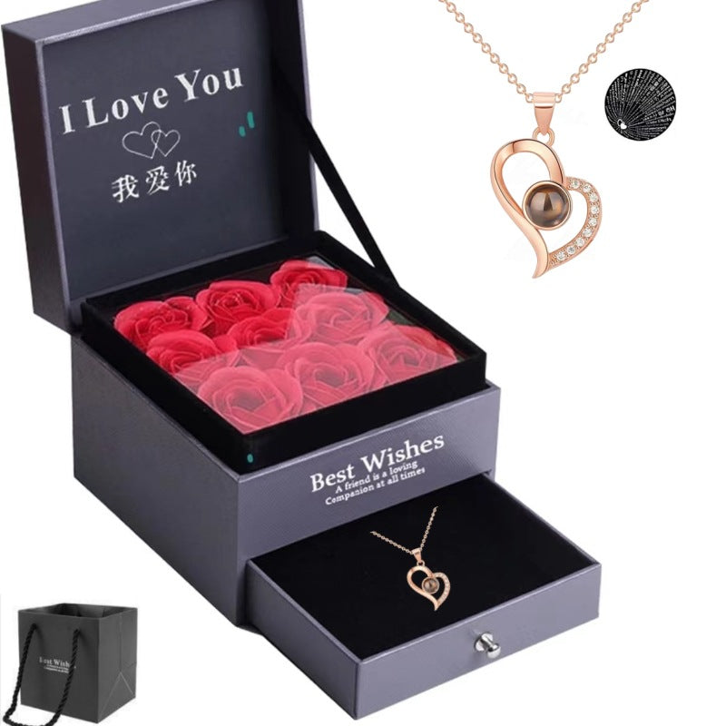 100 Languages "I Love You" Projection Necklace - Hidden Message Heart Pendant Gift
