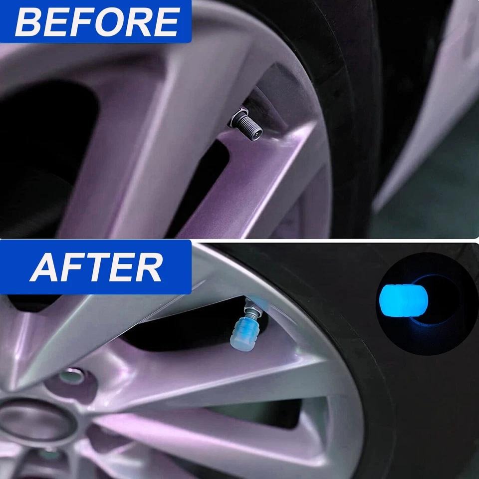 4x Fluorescent Universal Luminous Glow In Dark Car Tire Valve Caps