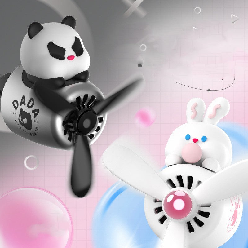 Cute Cartoon Animal Car Air Freshener, Rotating Propeller Vent Clip Diffuser with Magnetic Top, Decorative Automotive Fragrance Outlet Accessory, Includes 2 Scented Tablets (Ocean & Cologne)