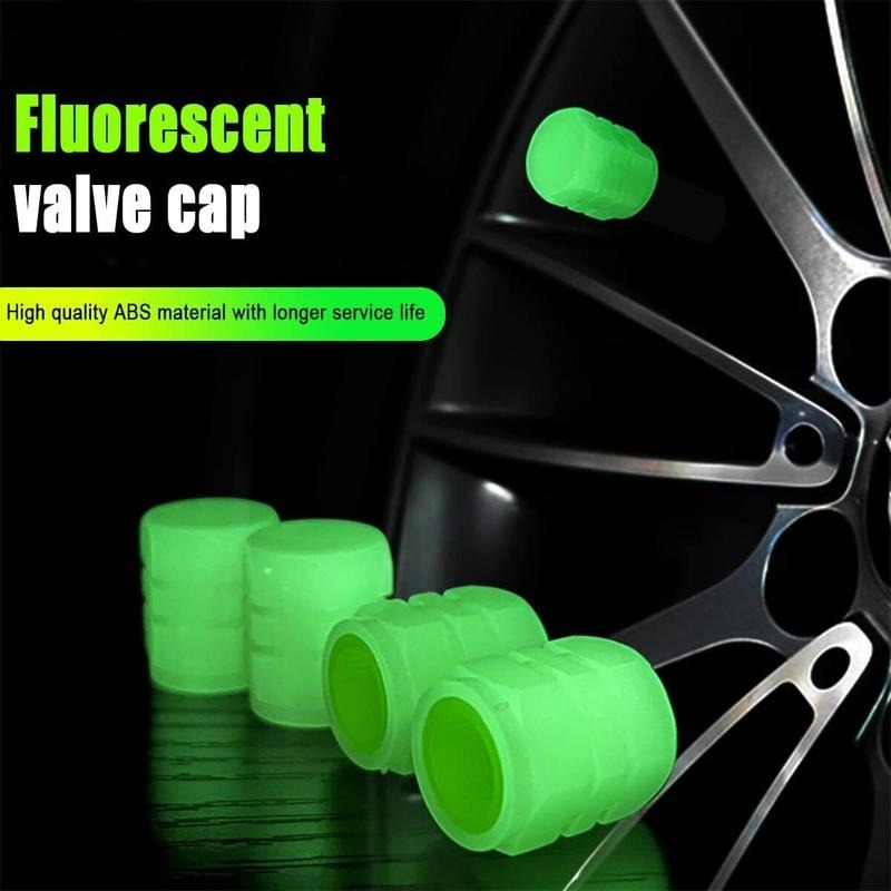 4x Fluorescent Universal Luminous Glow In Dark Car Tire Valve Caps