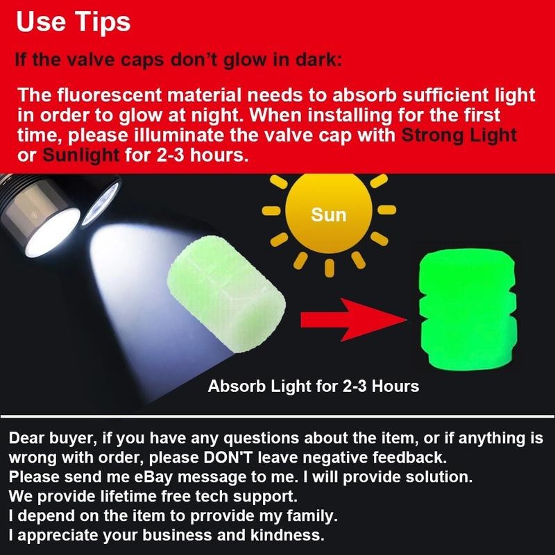 4x Fluorescent Universal Luminous Glow In Dark Car Tire Valve Caps