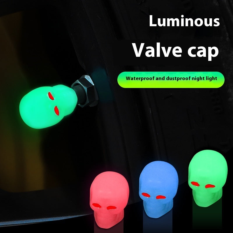 Car Tire Luminous Valve Cap Skull Valve Cover Universal