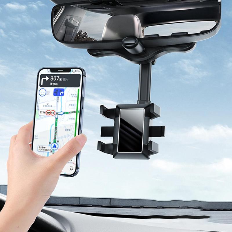 Rearview Mirror Phone Holder For Car Rotatable And Retractable Car Phone Holder Multifunctional 360 Rear View Mirror Phone Holder Suitable For All Mobile Phones And All Cars
